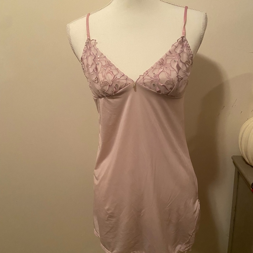 Pink Lace Detail Satin Chemise